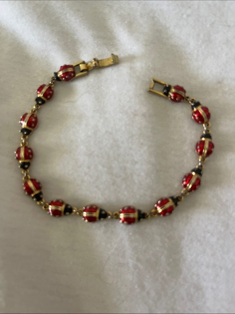 Gold-Tone Red and Black ladybug Bracelet